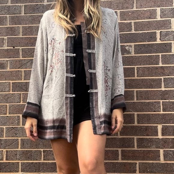 Chico's Design 100% Silk Tunic Top Asian Style Size 2 M/L - Picture 7 of 16